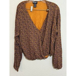 Wrangler Retro Top Womens XL Long‎ Sleeve Animal Print Wrap Front Purple Gold
